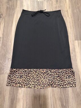 🐆 LA Movers Black Skirt w/ Leopard Hem – Y2K Stretch Midi